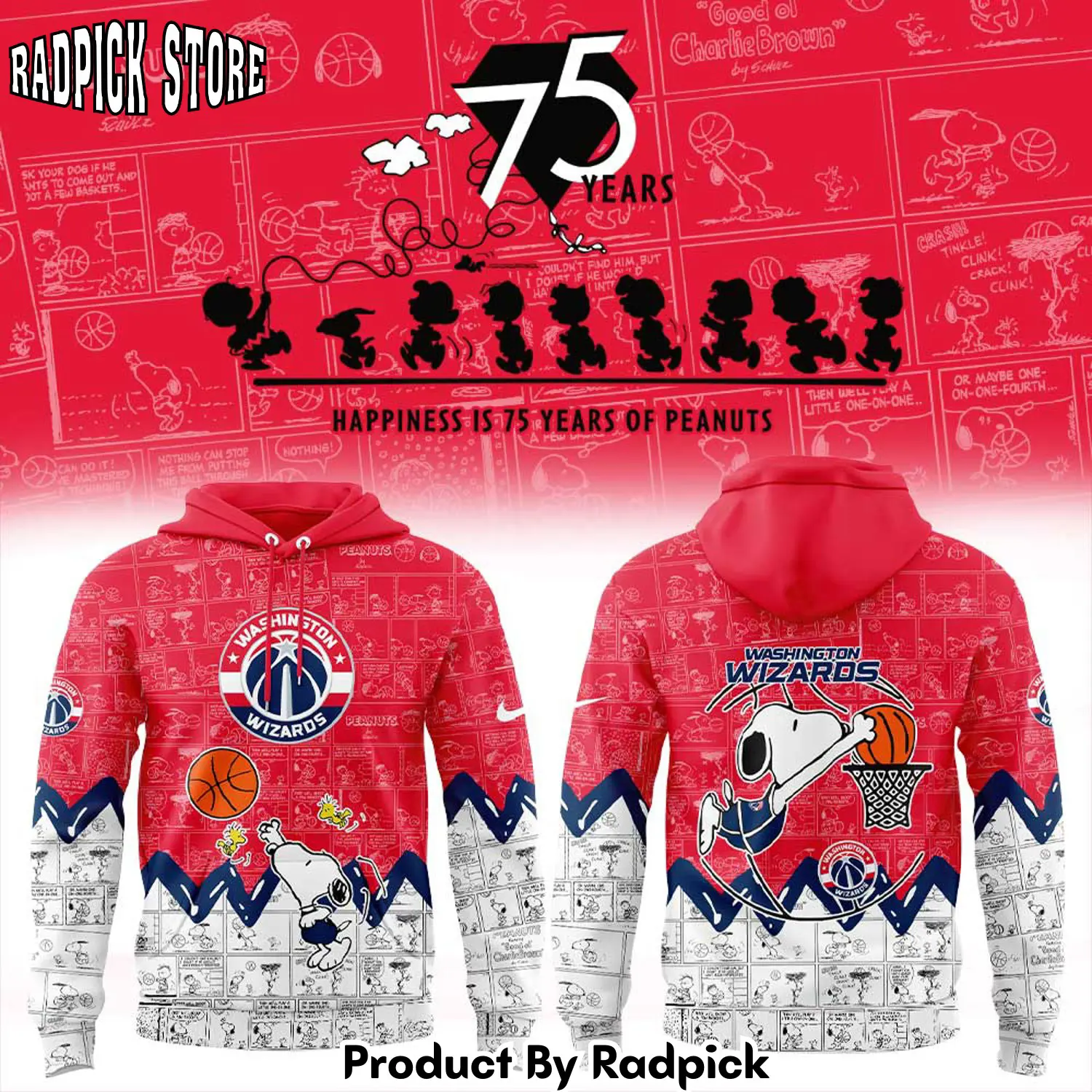 Washington wizards 75th anniversary of peanuts 3d hoodie rp29113
